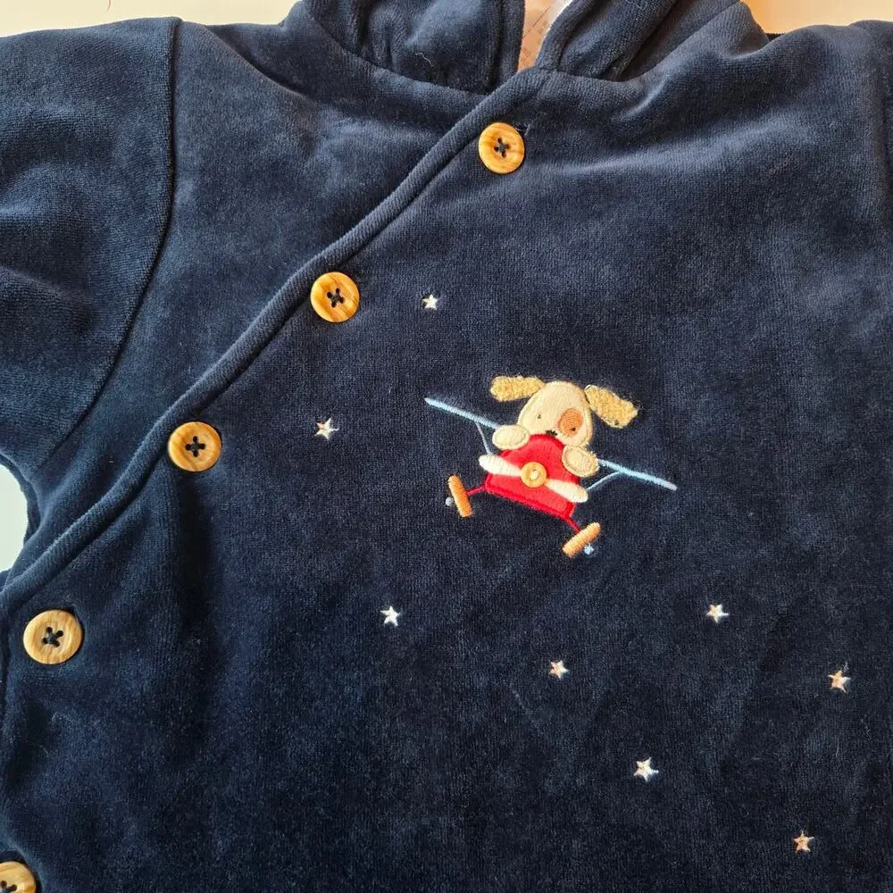 Vintage Le Top Baby Bunting Size 0-6 Months Newborn Puppy Dog Velvet Sack Navy